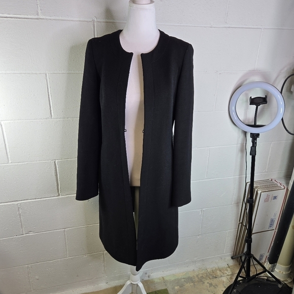 J. CREW black wool blend minimalist belted long coat - Picture 5 of 12